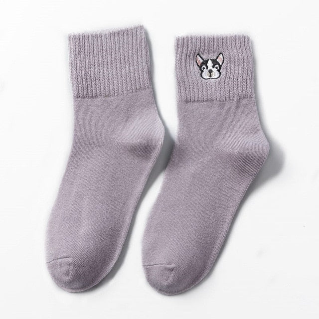 Dog Embroidery Cotton Socks - Gymratslegacy