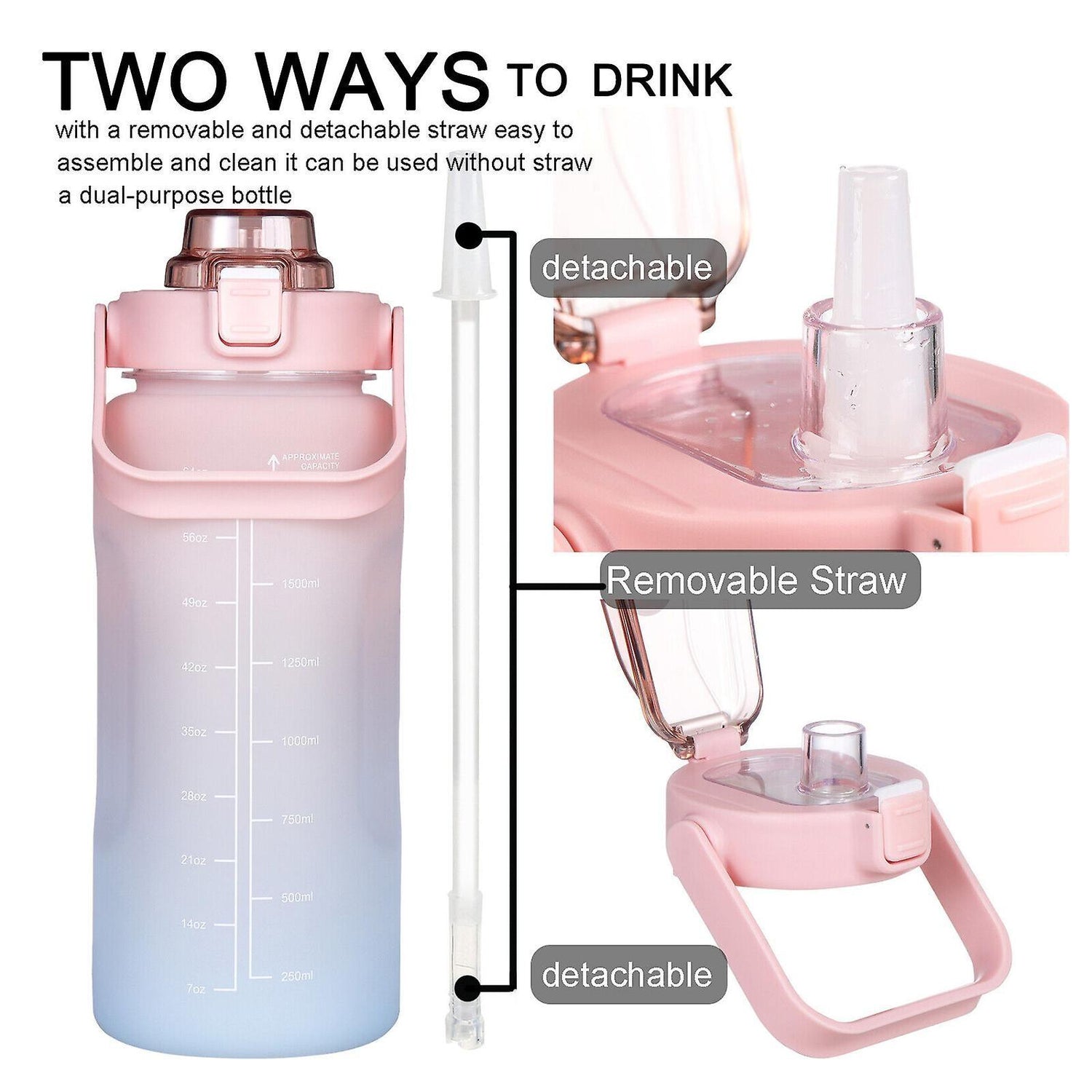 2L Motivational Water Bottle with Straw - Gymratslegacy