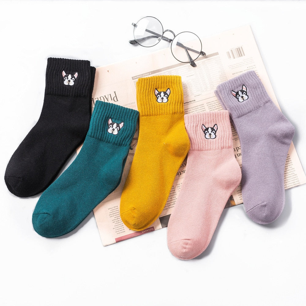 Dog Embroidery Cotton Socks - Gymratslegacy