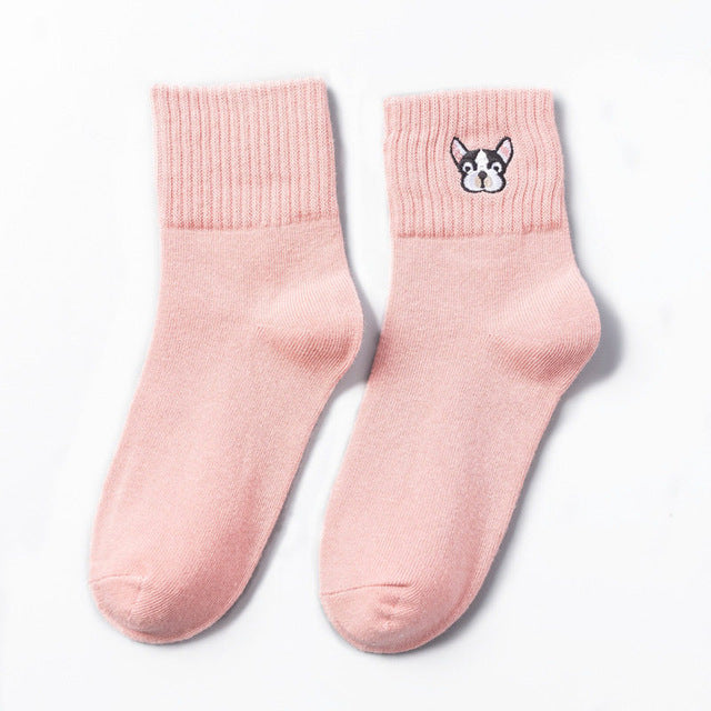 Dog Embroidery Cotton Socks - Gymratslegacy