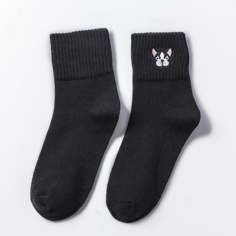 Dog Embroidery Cotton Socks - Gymratslegacy