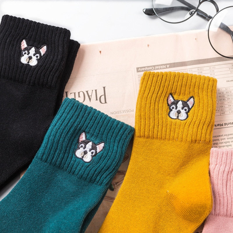 Dog Embroidery Cotton Socks - Gymratslegacy