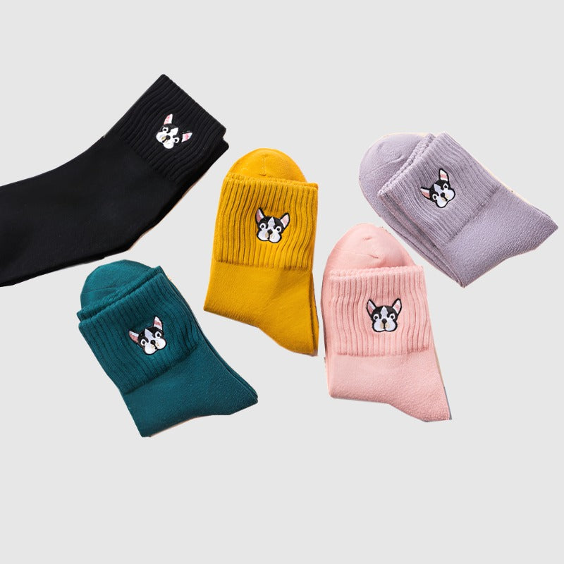 Dog Embroidery Cotton Socks - Gymratslegacy